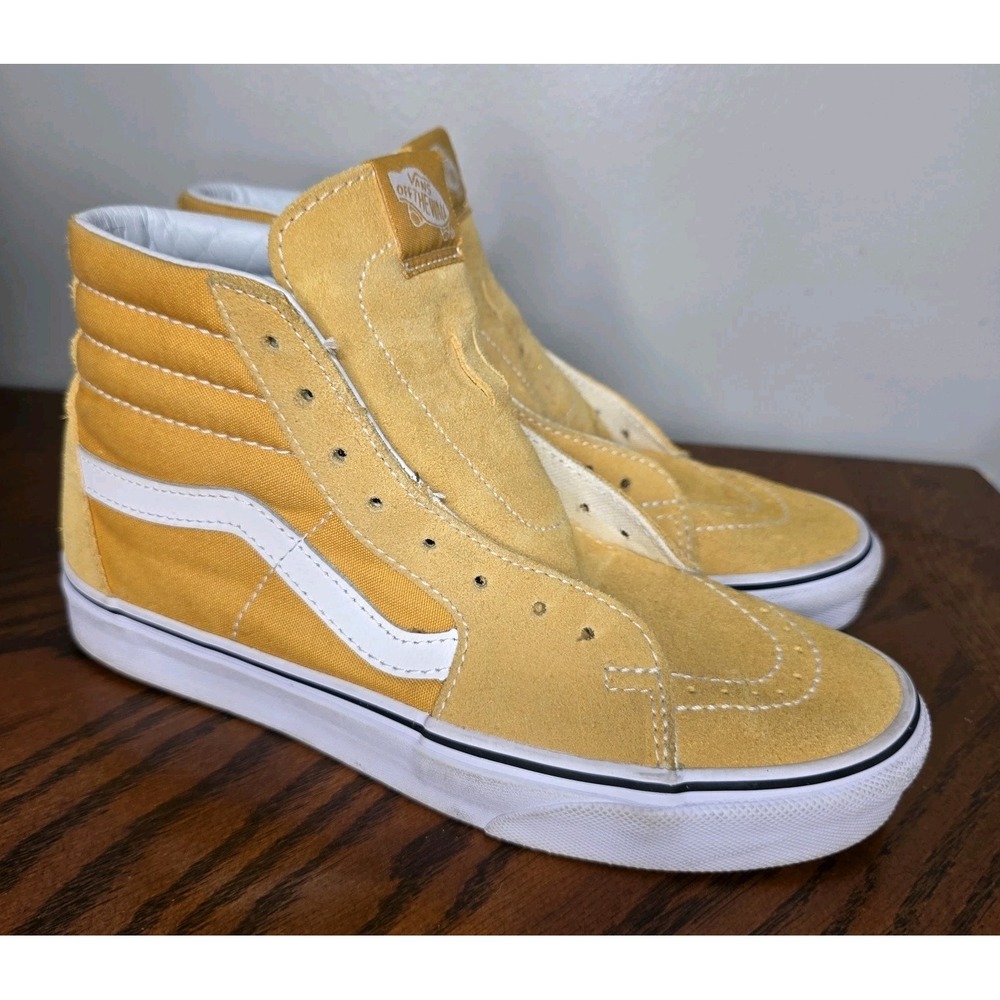 Vans Sk8-Hi Sneaker Unisex M6.5/W8 Yellow White Suede Lace Up Skateboard Shoes